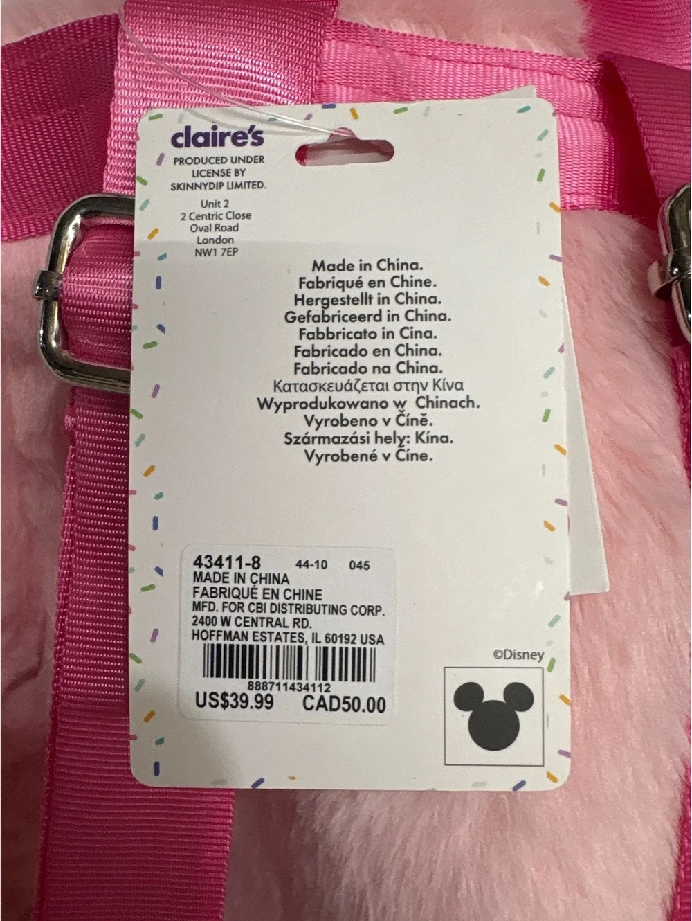 Disney Claire's Pink Plush Minnie Mouse Munchling With Party Hat Mini Backpack